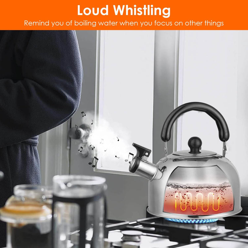 2.1 Quarts Stainless Steel Whistling Tea Kettle Stovetop Induction Gas Teapot Kitchen Tools & Gadgets - DailySale