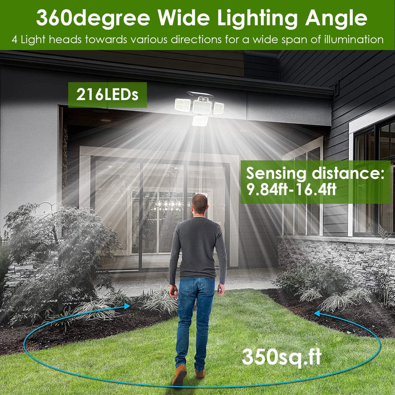 216 LEDs Solar Outdoor Light Motion Sensor Security Wireless Lamp Outdoor Lighting - DailySale