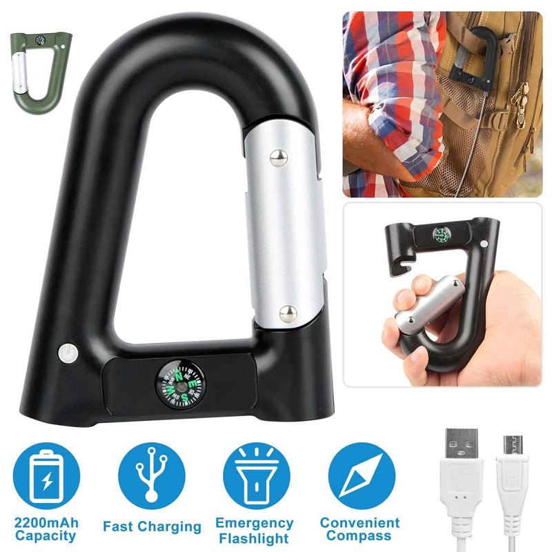 2200 mAh Powerbank with Emergency Flashlight Compass Carabiner-Shaped Sports & Outdoors - DailySale