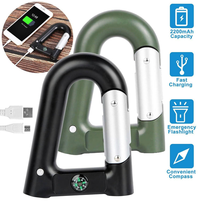 2200 mAh Powerbank with Emergency Flashlight Compass Carabiner-Shaped Sports & Outdoors - DailySale