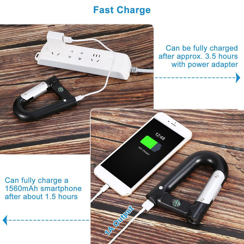 2200 mAh Powerbank with Emergency Flashlight Compass Carabiner-Shaped Sports & Outdoors - DailySale