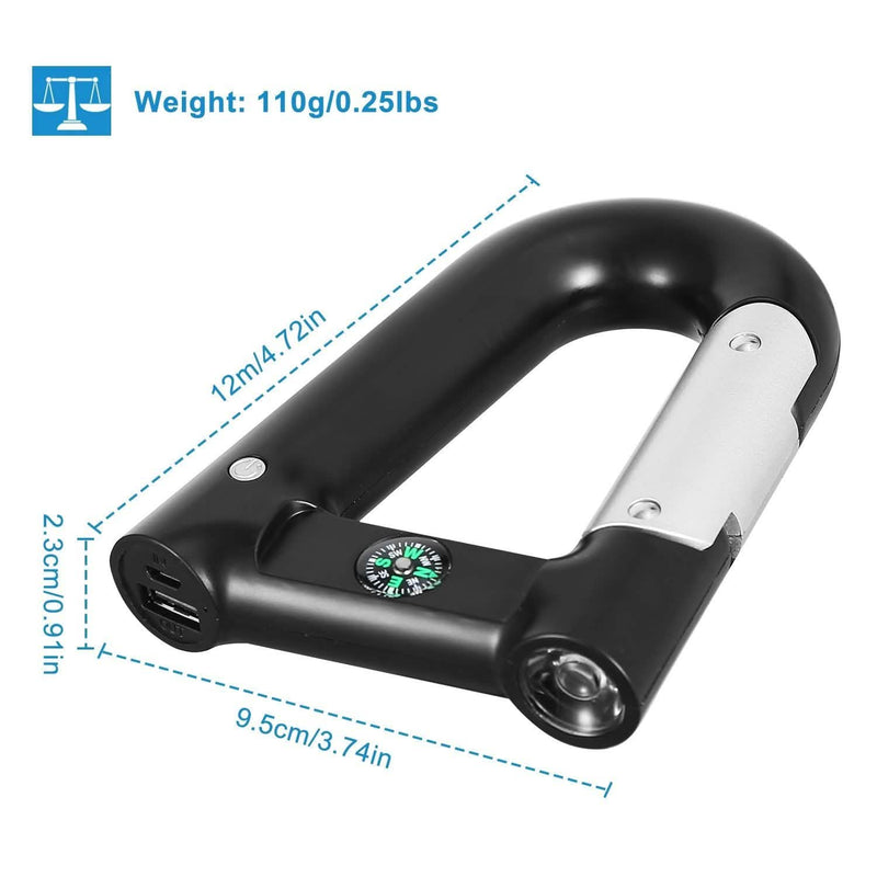 2200 mAh Powerbank with Emergency Flashlight Compass Carabiner-Shaped Sports & Outdoors - DailySale