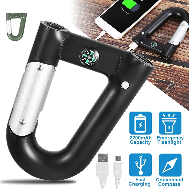 2200 mAh Powerbank with Emergency Flashlight Compass Carabiner-Shaped Sports & Outdoors - DailySale
