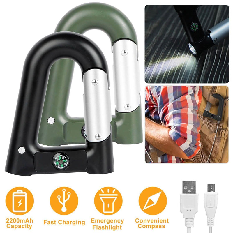 2200 mAh Powerbank with Emergency Flashlight Compass Carabiner-Shaped Sports & Outdoors - DailySale