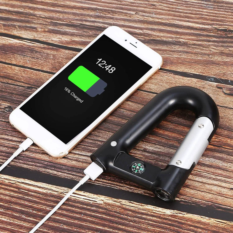 2200 mAh Powerbank with Emergency Flashlight Compass Carabiner-Shaped Sports & Outdoors - DailySale