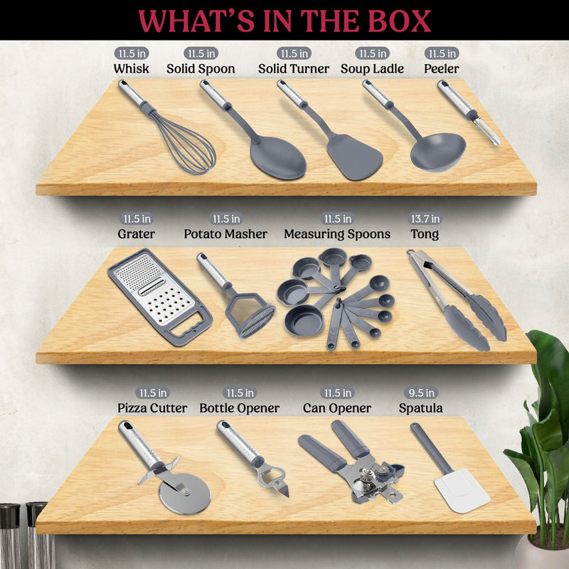 23-Piece: Lux Decor Collection Stainless Steel Nylon Cooking Utensils Set Kitchen Tools & Gadgets - DailySale