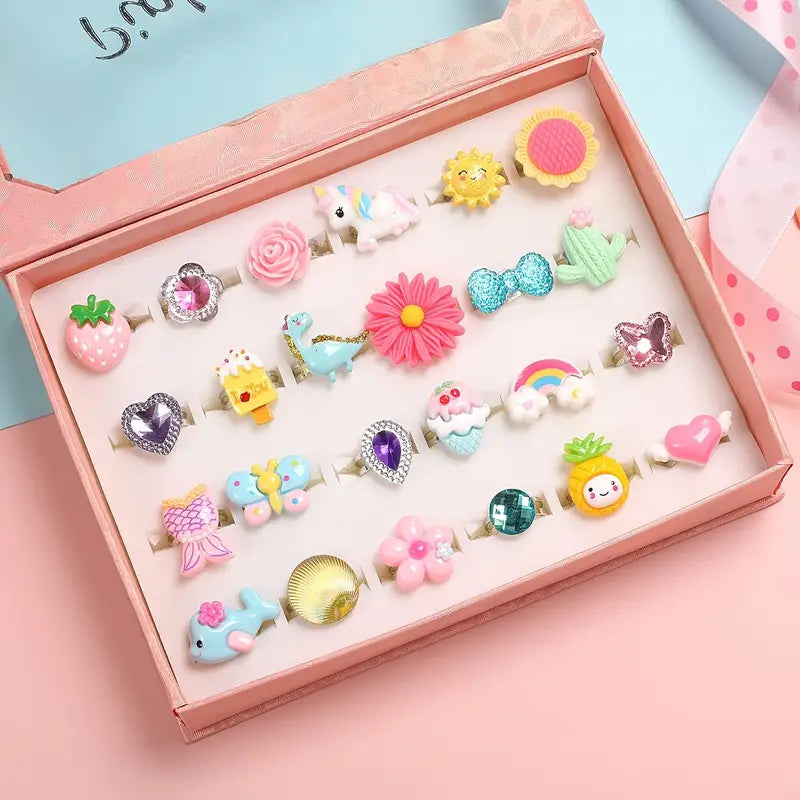24 Adorable Pink Sheep Little Girl Jewel Rings Toys & Games - DailySale