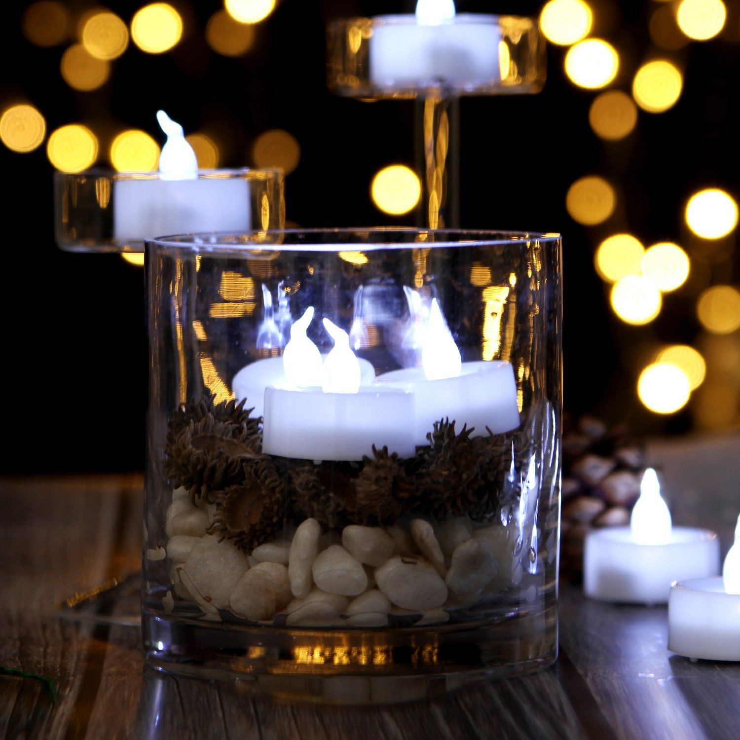 24-Pieces: Cool White LED Flameless Tealight Smokeless Timer Candles Indoor Lighting - DailySale