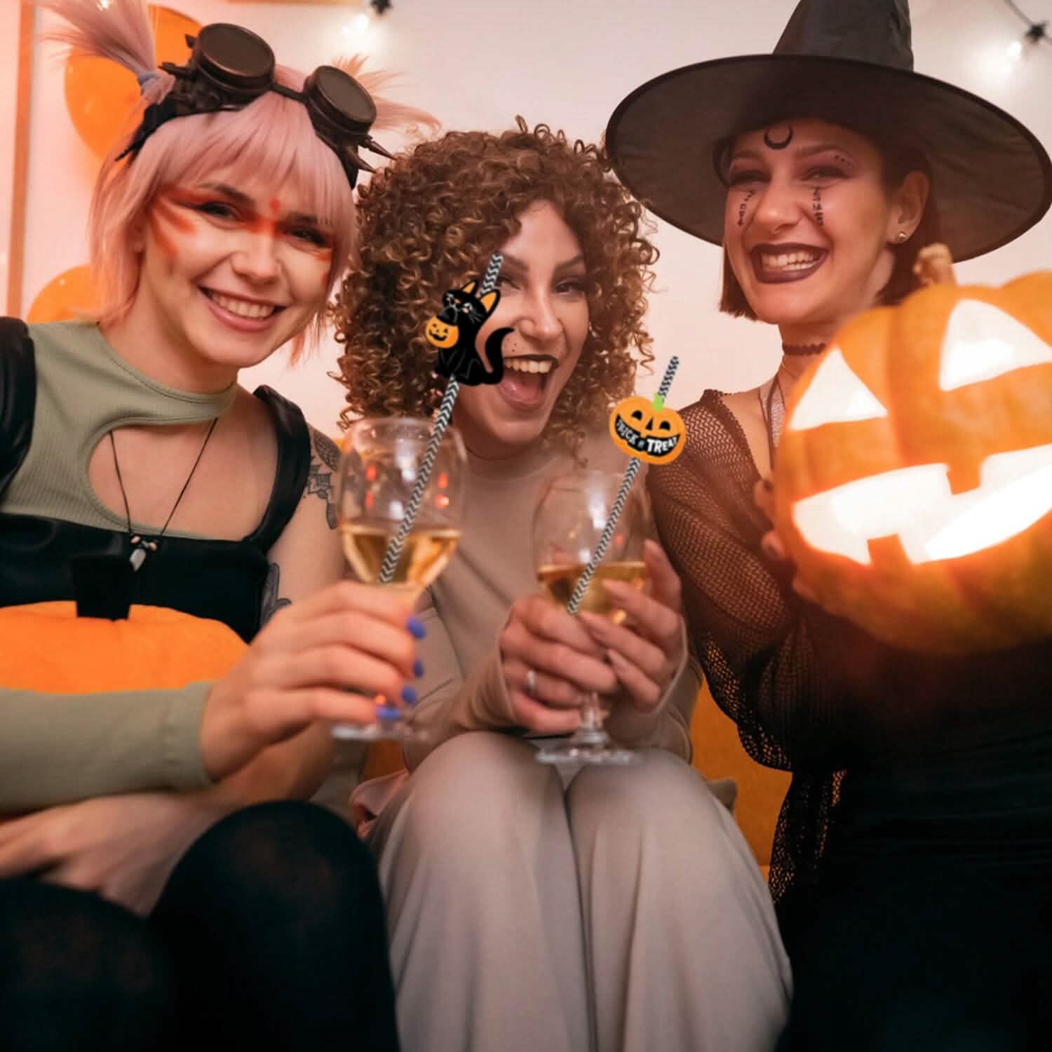 24-Pieces: Halloween Party Striped Decorative Paper Straws Holiday Decor & Apparel - DailySale