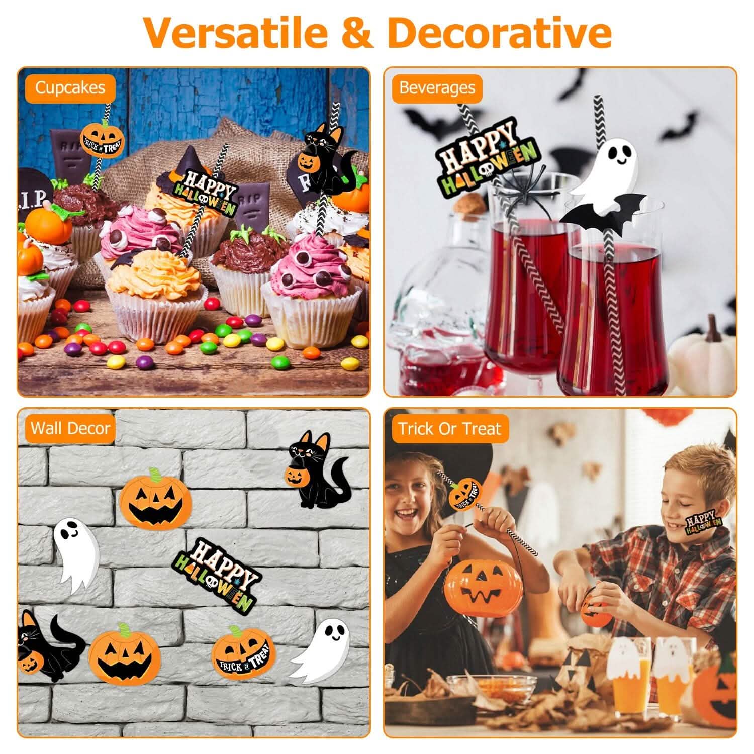 24-Pieces: Halloween Party Striped Decorative Paper Straws Holiday Decor & Apparel - DailySale
