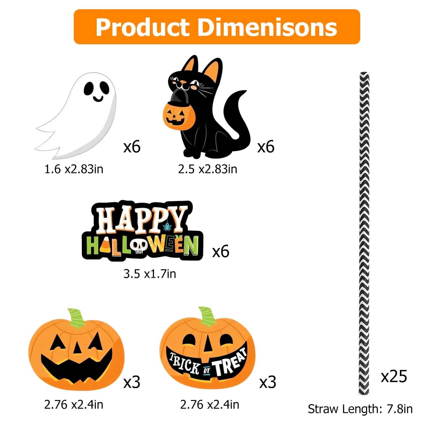24-Pieces: Halloween Party Striped Decorative Paper Straws Holiday Decor & Apparel - DailySale