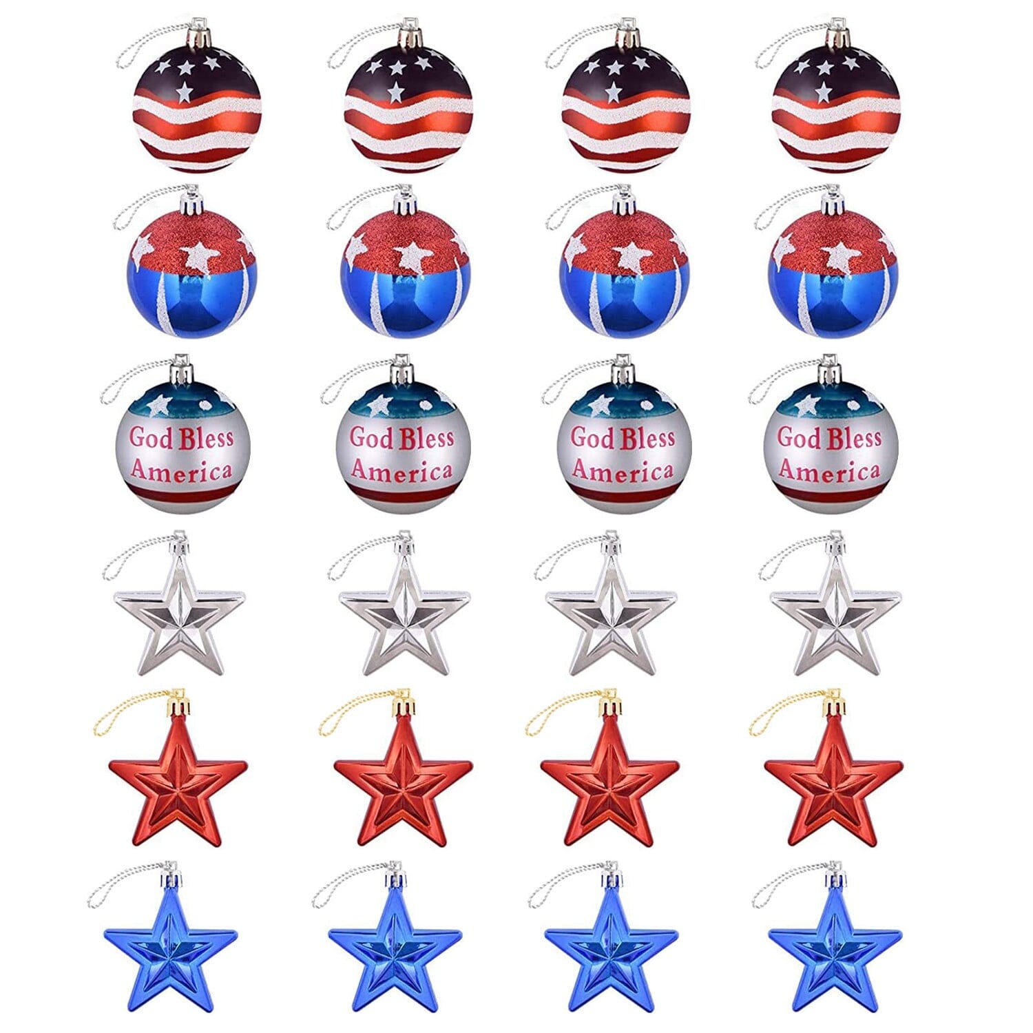 24-Pieces Set: Hanging Ornaments Ball Star Patriotic Holiday Decor & Apparel - DailySale