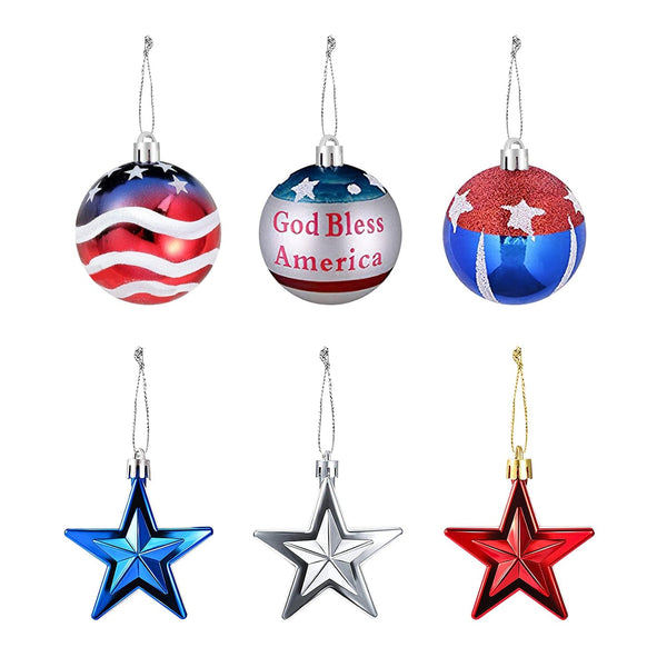 24-Pieces Set: Hanging Ornaments Ball Star Patriotic Holiday Decor & Apparel - DailySale