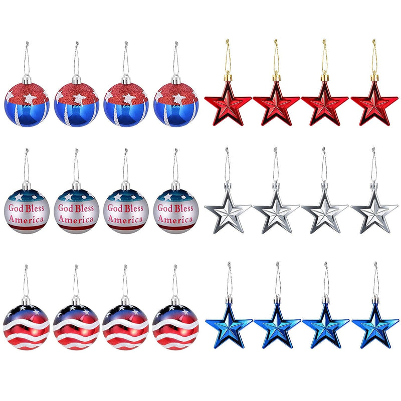 24-Pieces Set: Hanging Ornaments Ball Star Patriotic Holiday Decor & Apparel - DailySale