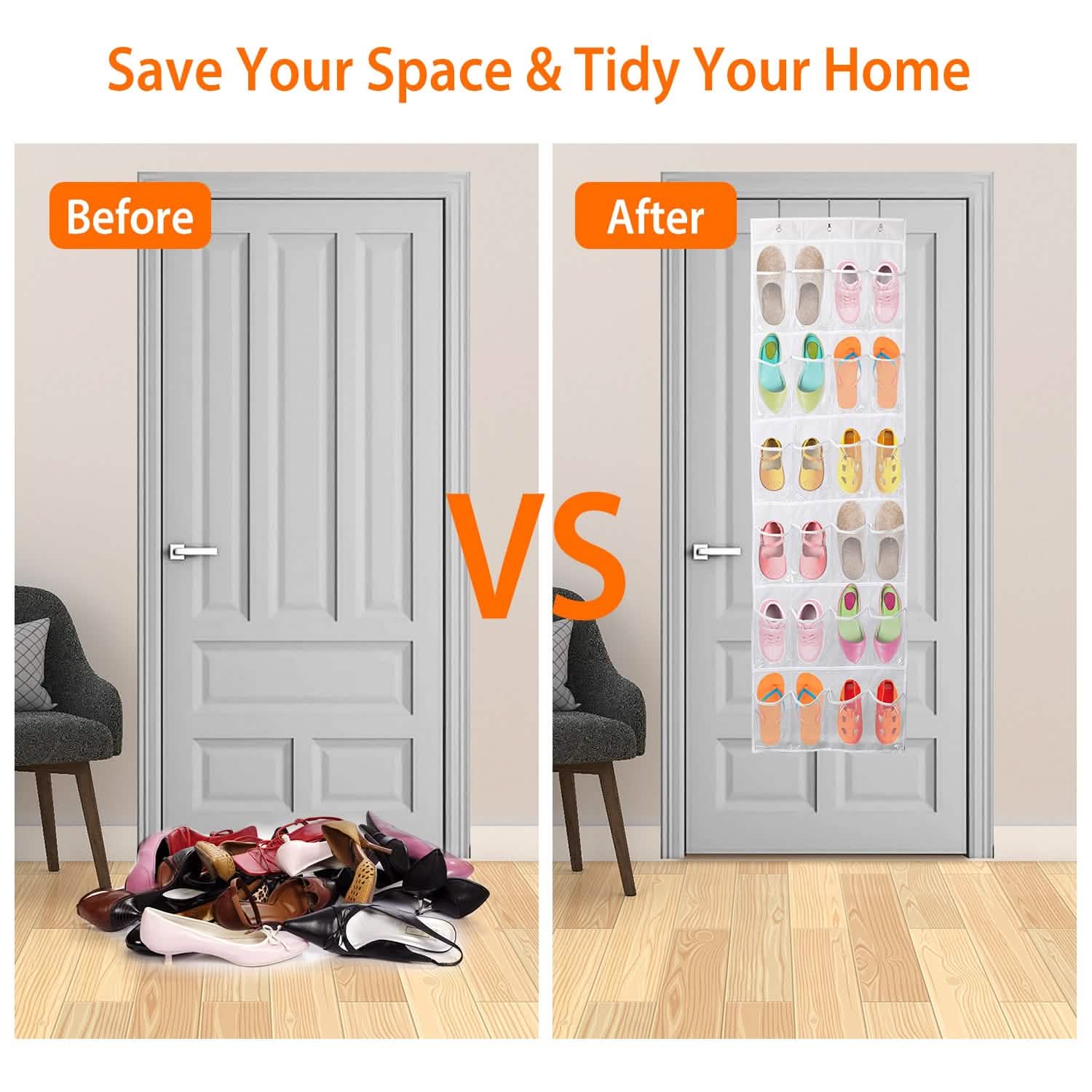 24-Pocket: Over the Door Shoes Rack Crystal Clear Organizer Closet & Storage - DailySale