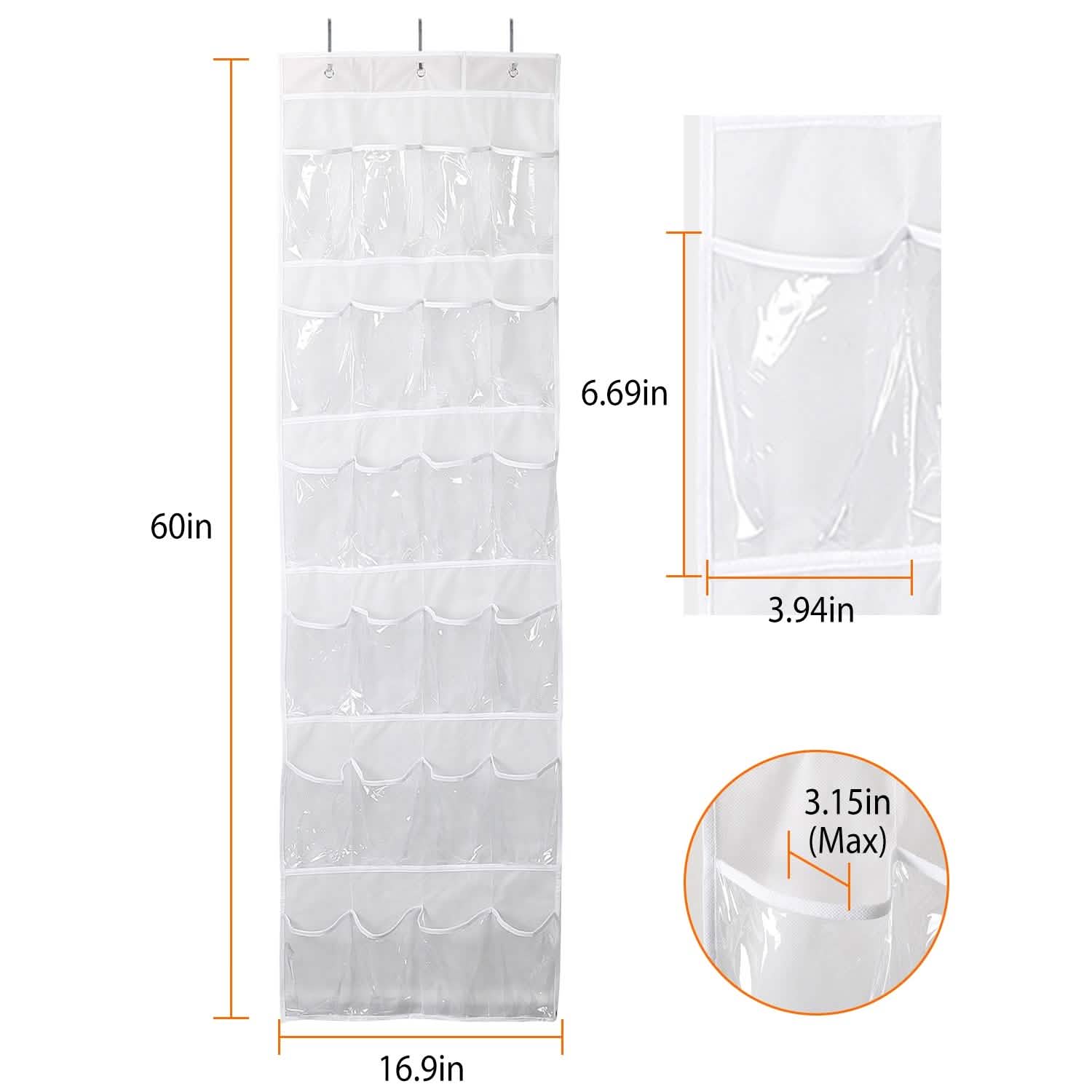24-Pocket: Over the Door Shoes Rack Crystal Clear Organizer Closet & Storage - DailySale