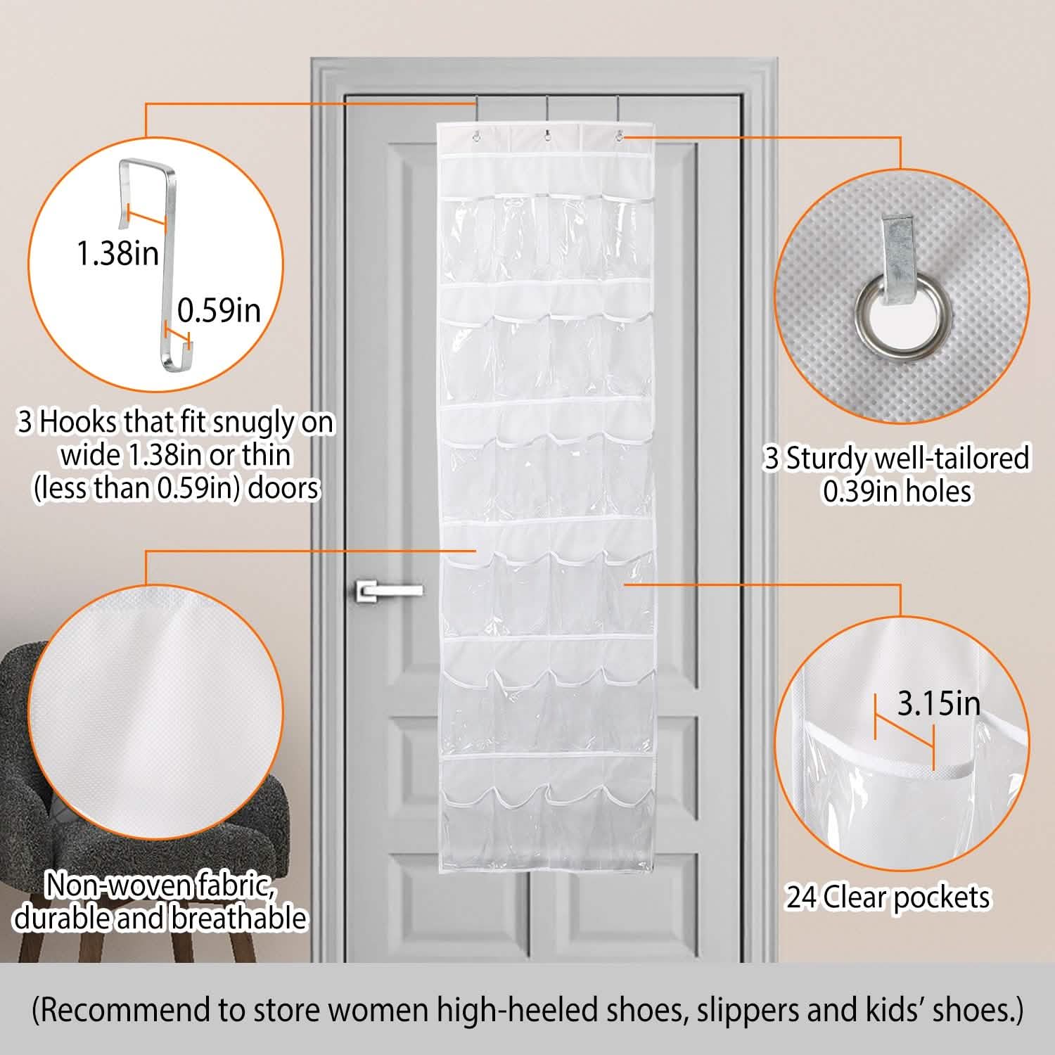 24-Pocket: Over the Door Shoes Rack Crystal Clear Organizer Closet & Storage - DailySale