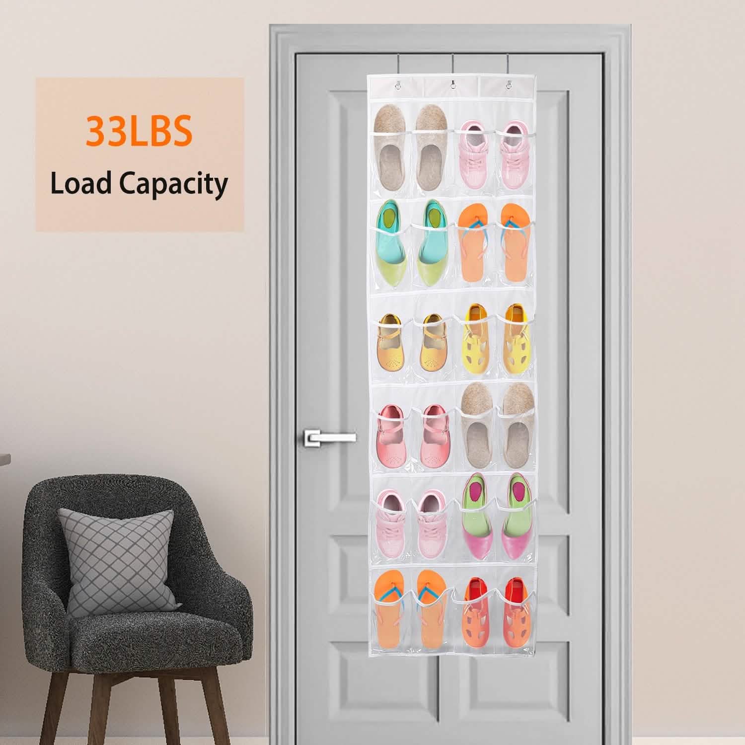 24-Pocket: Over the Door Shoes Rack Crystal Clear Organizer Closet & Storage - DailySale