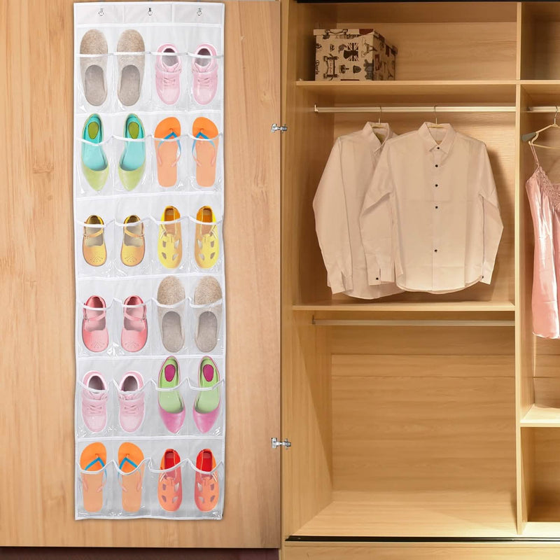 24-Pocket: Over the Door Shoes Rack Crystal Clear Organizer Closet & Storage - DailySale