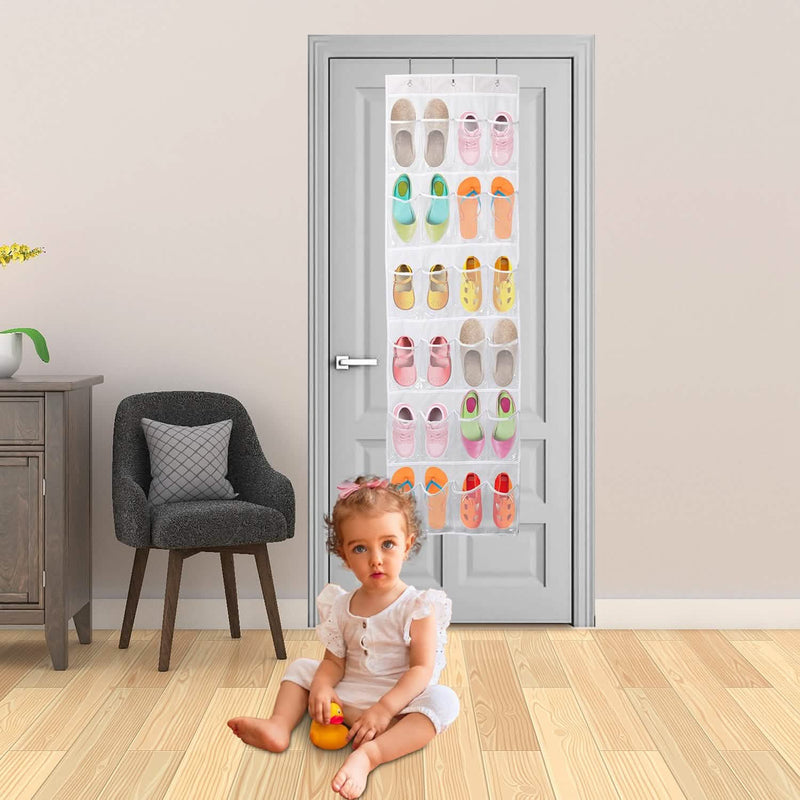 24-Pocket: Over the Door Shoes Rack Crystal Clear Organizer Closet & Storage - DailySale