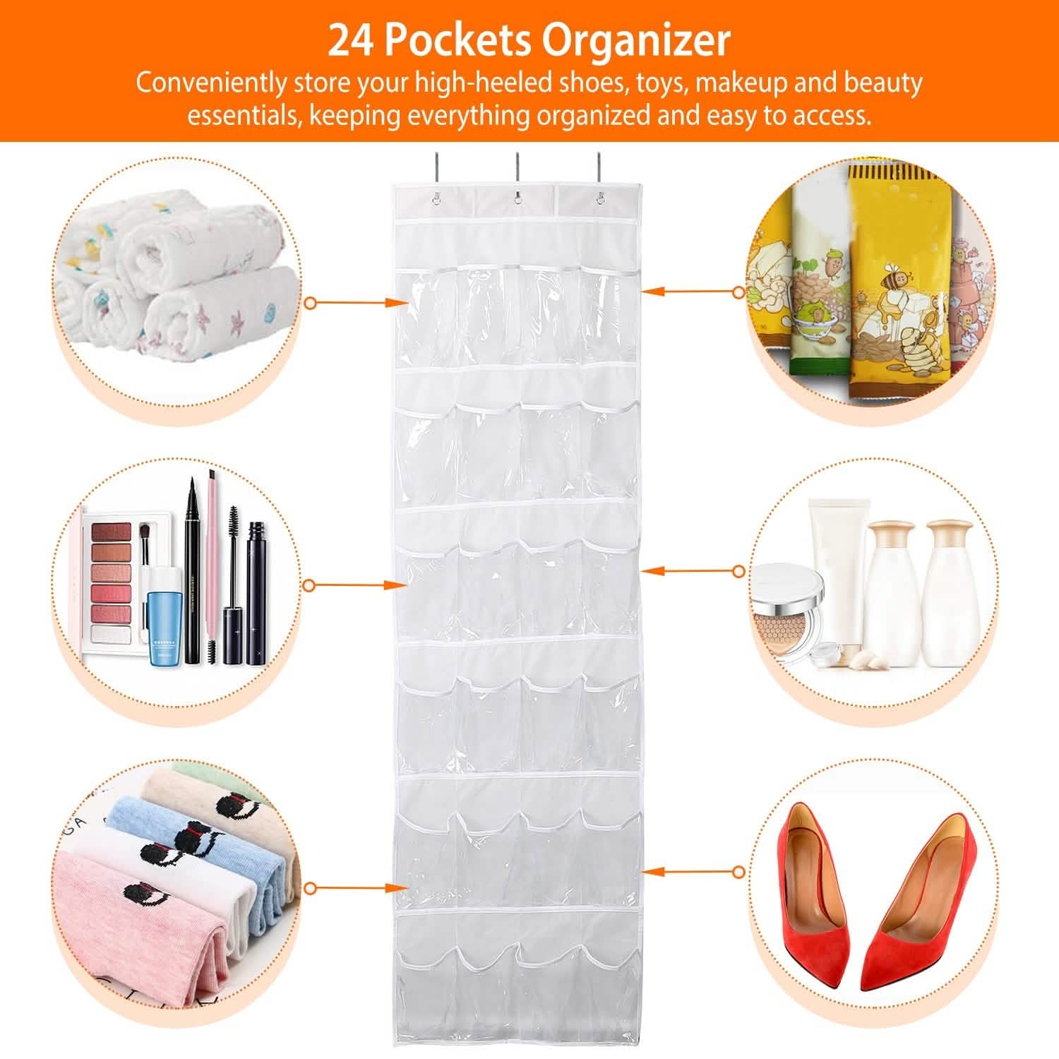 24-Pocket: Over the Door Shoes Rack Crystal Clear Organizer Closet & Storage - DailySale