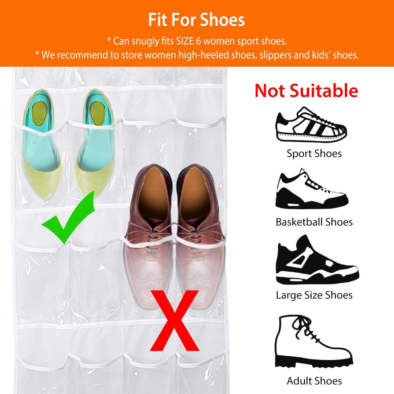 24-Pocket: Over the Door Shoes Rack Crystal Clear Organizer Closet & Storage - DailySale