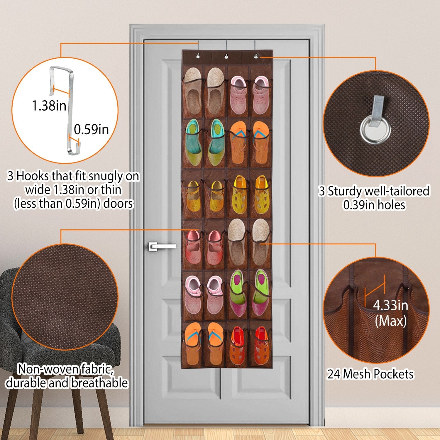 24 Pockets Over the Door Shoe Rack Closet & Storage - DailySale