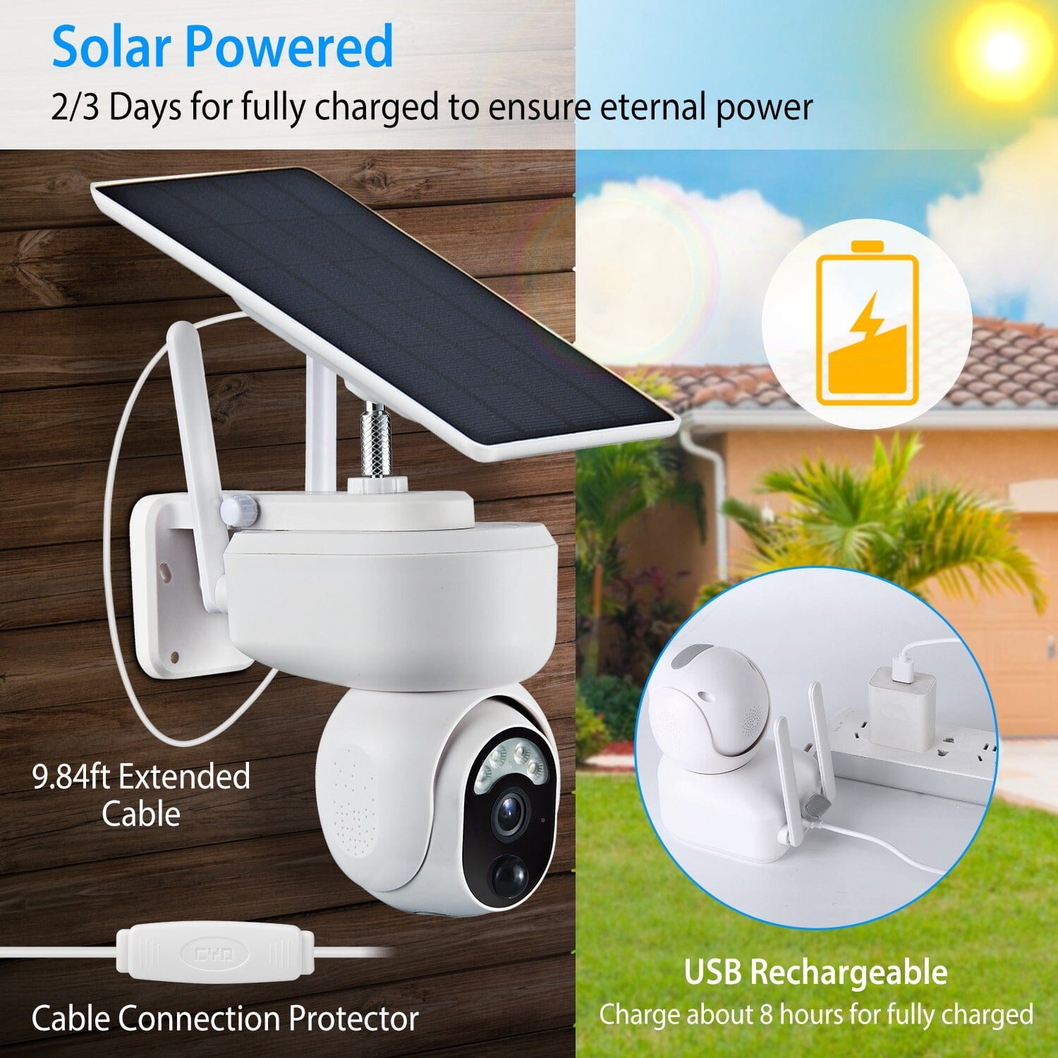 2.4G Wifi Solar Wireless 1080P Surveillance Camera with Flood Light Night Vision Smart Home & Security - DailySale