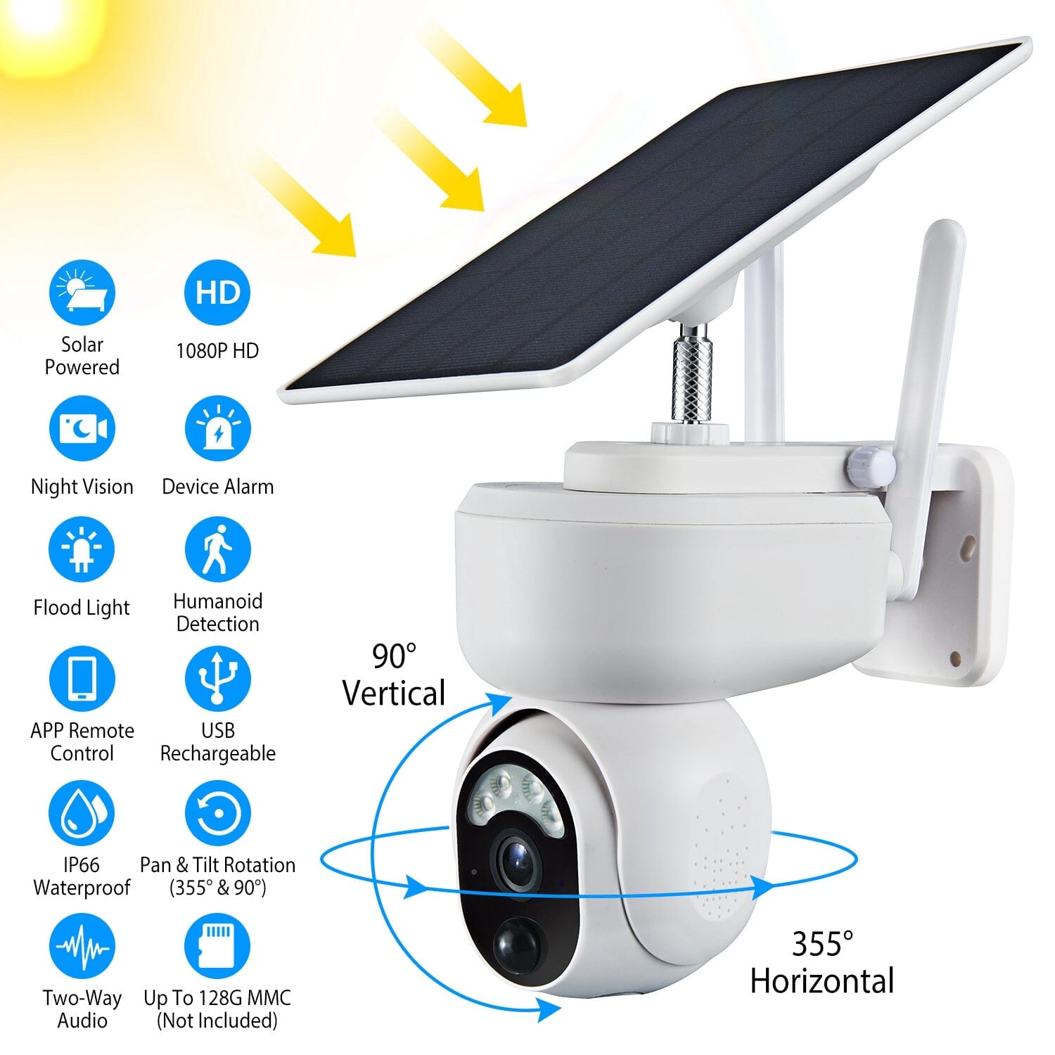 2.4G Wifi Solar Wireless 1080P Surveillance Camera with Flood Light Night Vision Smart Home & Security - DailySale