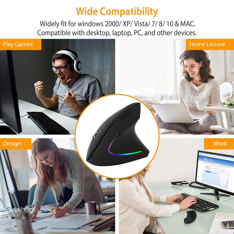 2.4G Wireless Vertical Mouse Ergonomic Optical Mice Computer Accessories - DailySale