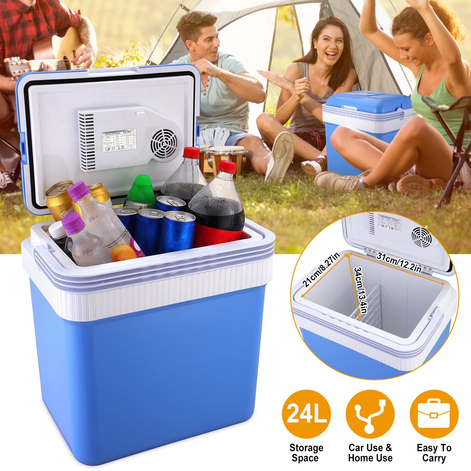 24L 12V Car Portable Refrigerator Travel Cooler Automotive - DailySale