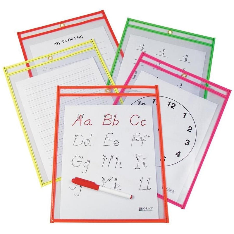 25-Pack: Reusable Dry Erase Pockets - Assorted Colors Toys & Games Neon Colors - DailySale