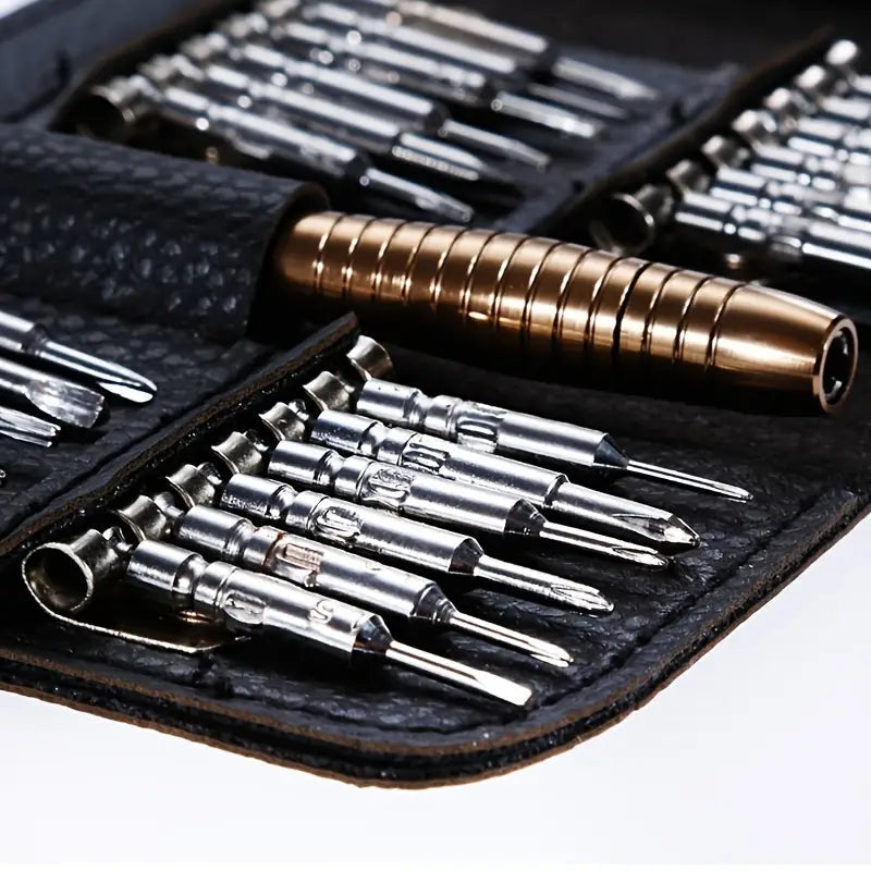 25-Piece Set: Precision Tool Repair Kit with Leather Case Home Improvement - DailySale