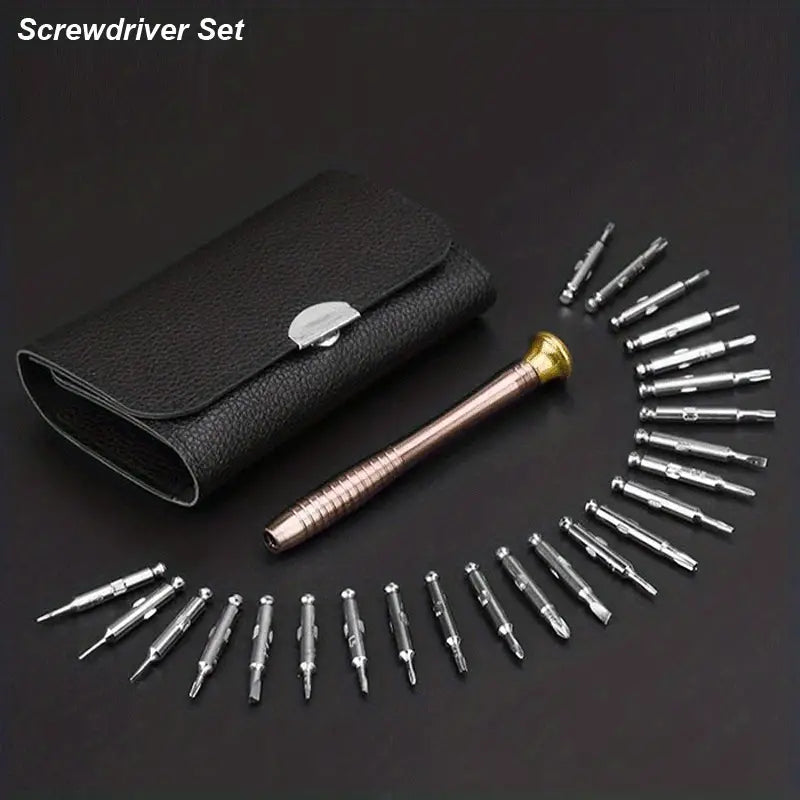 25-Piece Set: Precision Tool Repair Kit with Leather Case Home Improvement - DailySale