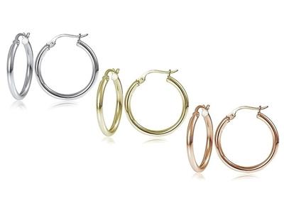 25mm Classic French Lock Hoops in Solid Sterling Silver Jewelry - DailySale