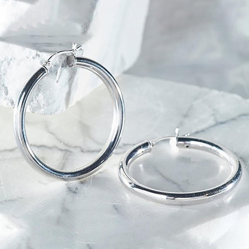 25mm Classic French Lock Hoops in Solid Sterling Silver Jewelry Silver - DailySale