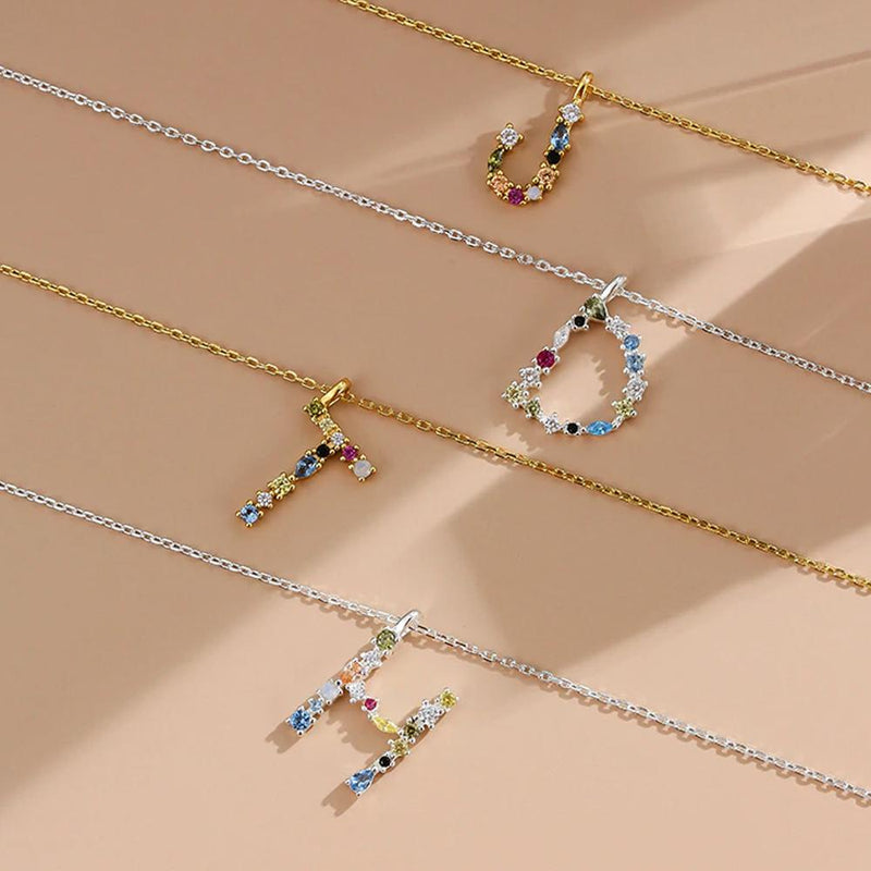 26 Alphabet Necklaces Opal Zirconia 925 Sterling Silver Necklace neck - DailySale