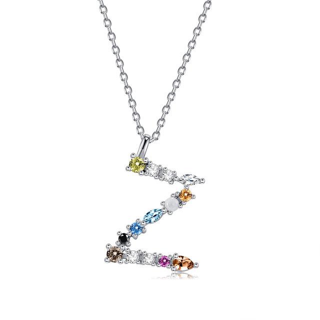 26 Alphabet Necklaces Opal Zirconia 925 Sterling Silver Necklace