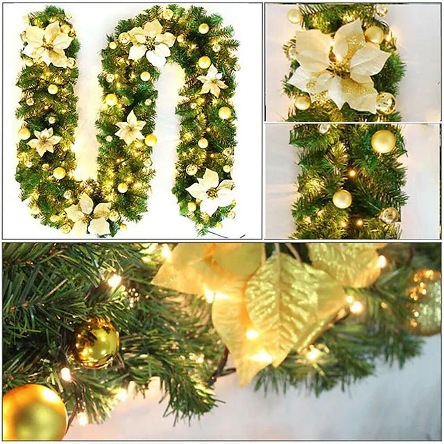Diplay of different applications of a 2.7 Meter Christmas Rattan Decorative Garland around the house