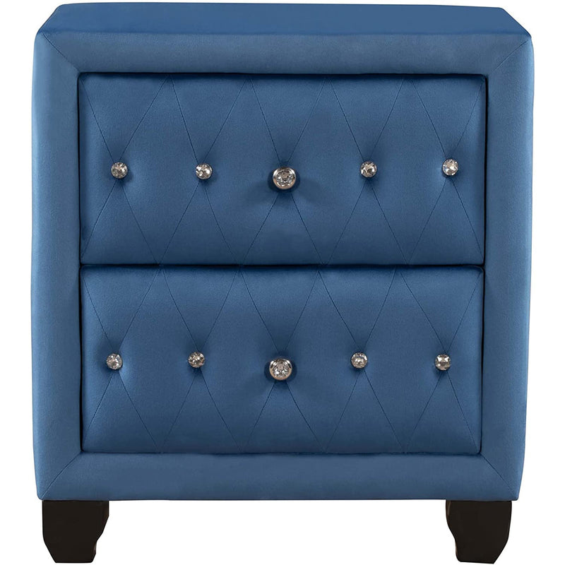 27.9" Tall Bedside Table Blue Upholstered Velvet 2-Drawer Nightstand