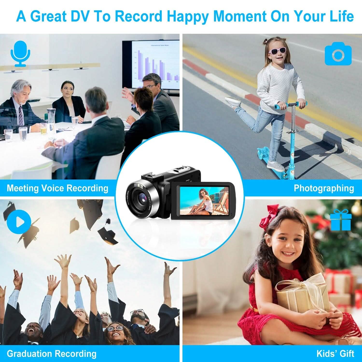 2.7K Camcorder 42MP 18x Zoom Digital Video Camera with 270° Rotating IPS Screen Cameras & Drones - DailySale