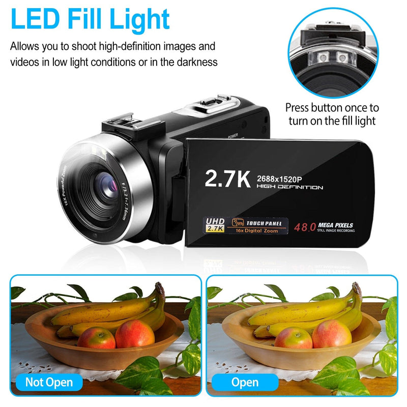 2.7K Camcorder 42MP 18x Zoom Digital Video Camera with 270° Rotating IPS Screen Cameras & Drones - DailySale
