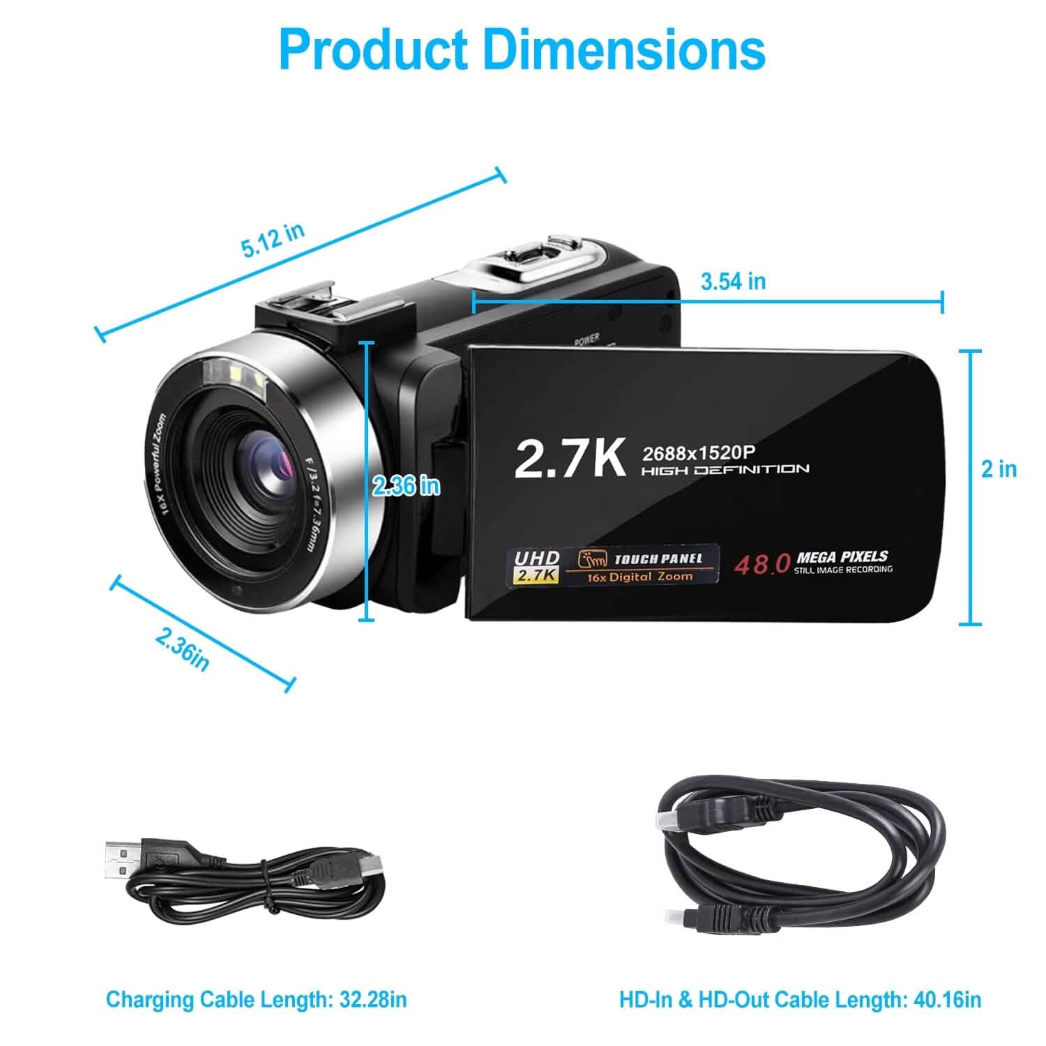 2.7K Camcorder 42MP 18x Zoom Digital Video Camera with 270° Rotating IPS Screen Cameras & Drones - DailySale