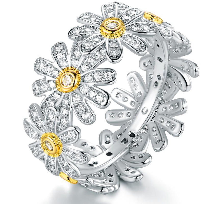 18K White Gold Plated Floral Sunflower Ring Made with Swarovski Crystals - DailySale, Inc