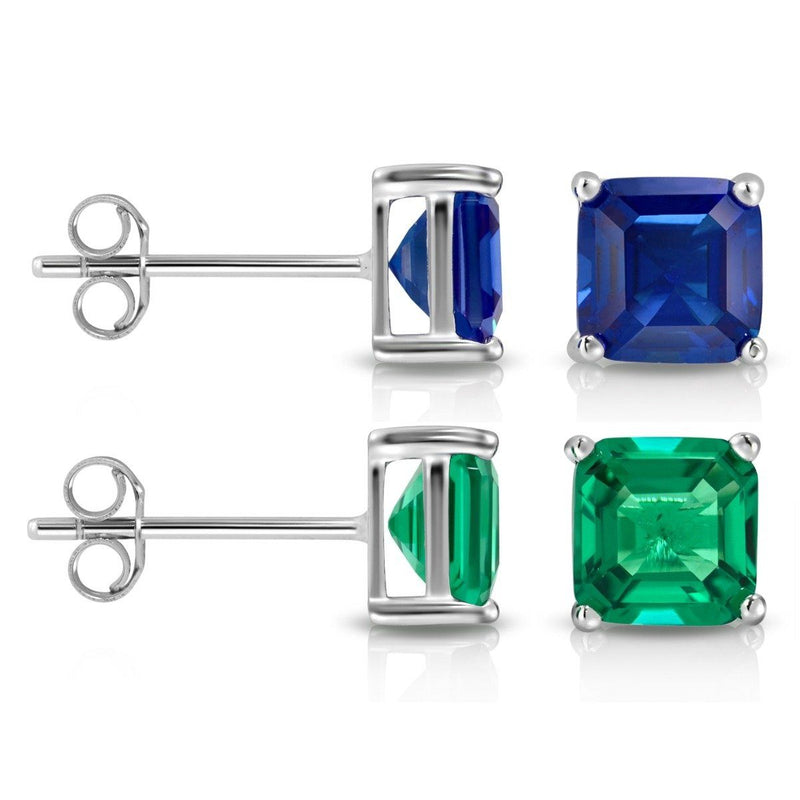 2CTW Created Emerald Asscher Cut Stud Earrings by MUIBLU Gems Jewelry - DailySale
