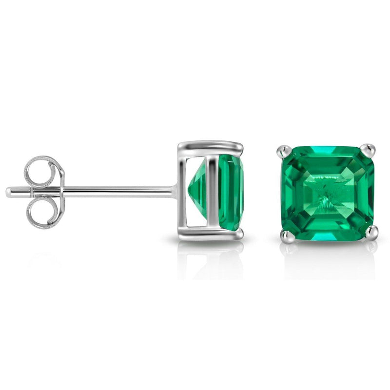 2CTW Created Emerald Asscher Cut Stud Earrings by MUIBLU Gems Jewelry Emerald - DailySale