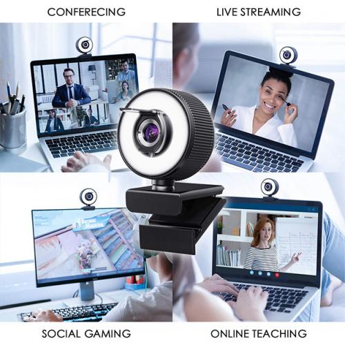 2K HD Webcam with Built-In 18 LED Adjustable Ring Light and Microphone Computer Accessories - DailySale
