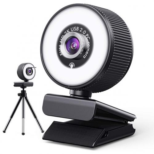 2K HD Webcam with Built-In 18 LED Adjustable Ring Light and Microphone Computer Accessories - DailySale