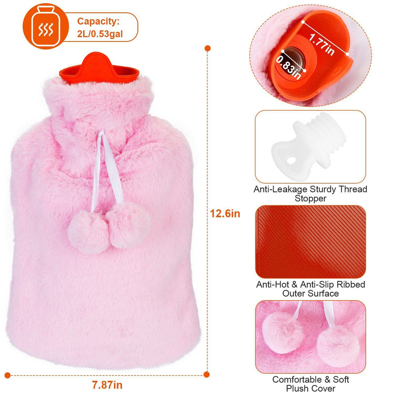 2L Hot Water Bottle with Plush Cover Wellness - DailySale