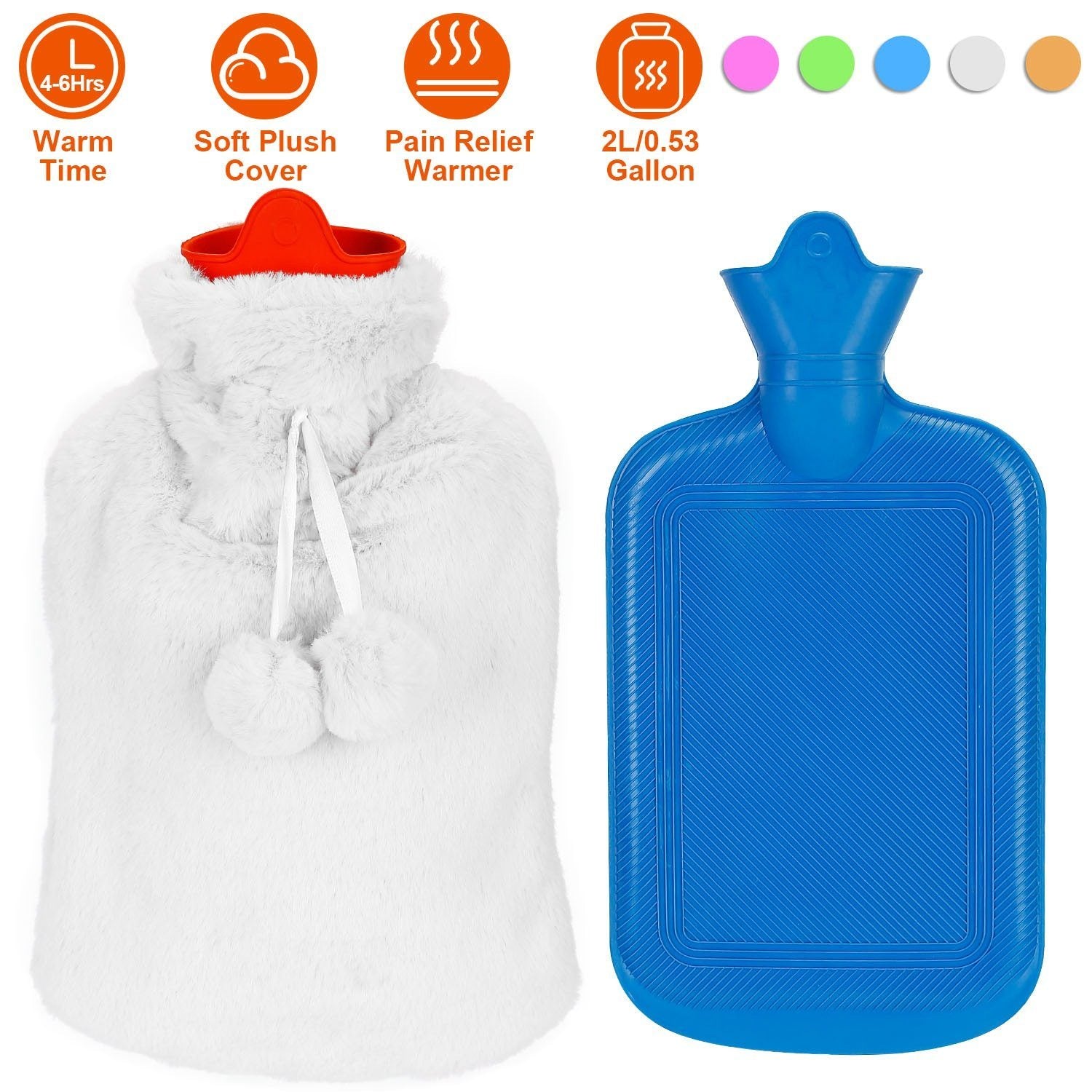 2L Hot Water Bottle with Plush Cover Wellness - DailySale